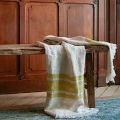 Fouta Belge en lin - Rayures Moutarde