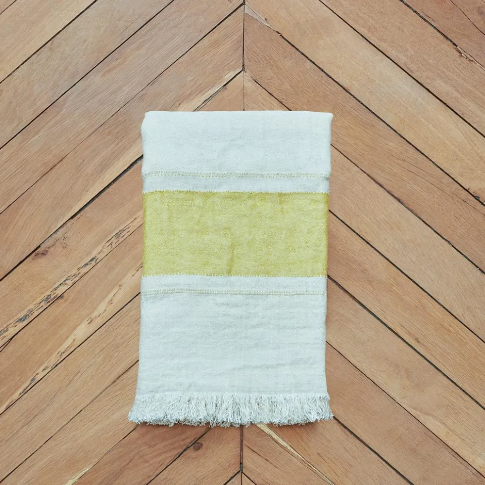 Fouta Belge en lin - Rayures Moutarde