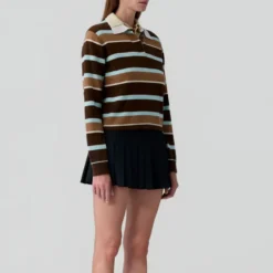 Guest In Residence - Polo Cropped Rugby Rayé - Chestnut Combo