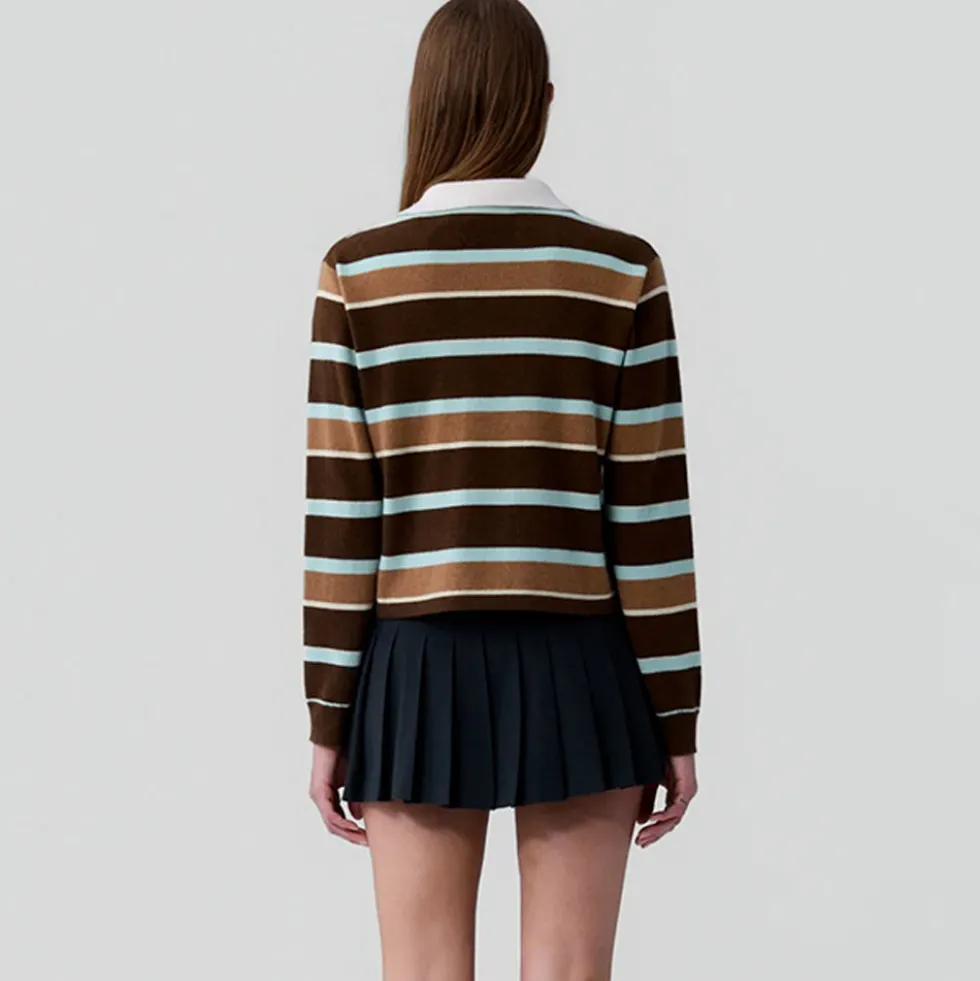 Guest In Residence - Polo Cropped Rugby Rayé - Chestnut Combo