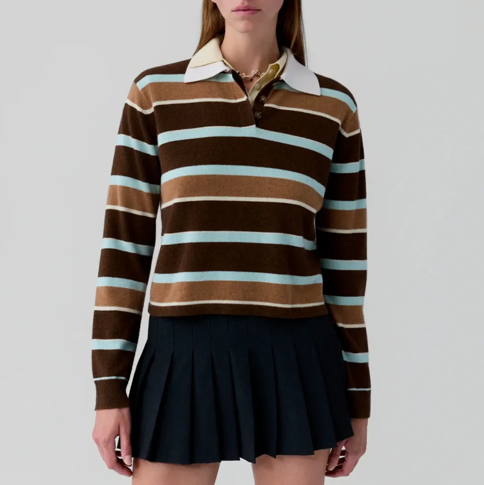 Guest In Residence - Polo Cropped Rugby Rayé - Chestnut Combo