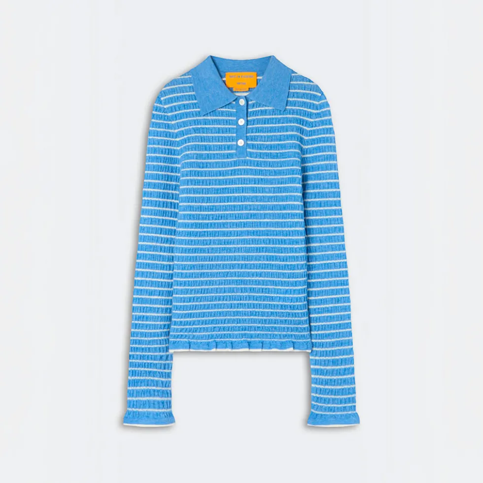 Guest In Residence - Polo Smocked Shrunken - Delft Blue & Cream