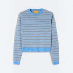 Guest In Residence - Pull Pebble Stripe Shrunken Crew - Delft Blue Combo