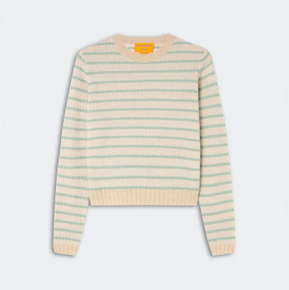 Guest In Residence - Pull Pebble Stripe Shrunken Crew - Sandstone Combo