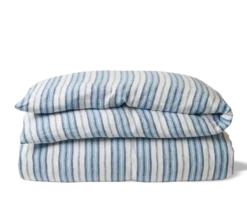 Housse de couette en lin lavé - Rayures Palette Bleu Primaire