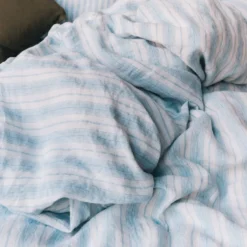 Housse de couette en lin lavé - Rayures Toile Bleu Primaire