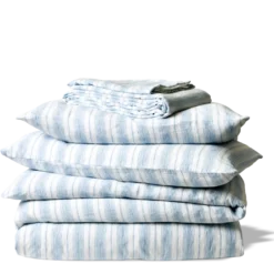 Housse de couette en lin lavé - Rayures Toile Bleu Primaire