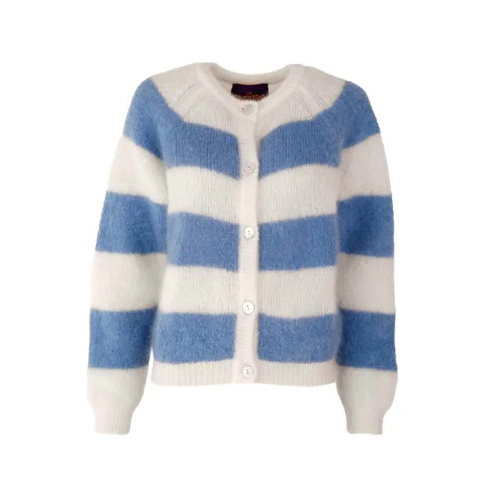 Les Tricots D'o - Cardigan Alice - Blanc et Bleu Jeans