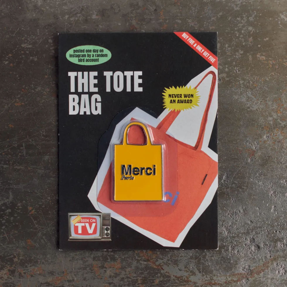 Magnet en métal Merci - Tote bag Jaune