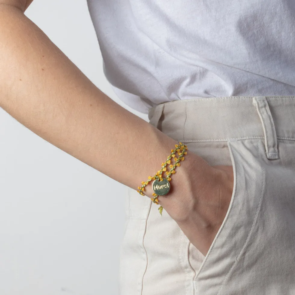 Merci - Bracelet médaille Jardin - Fleur Jaune