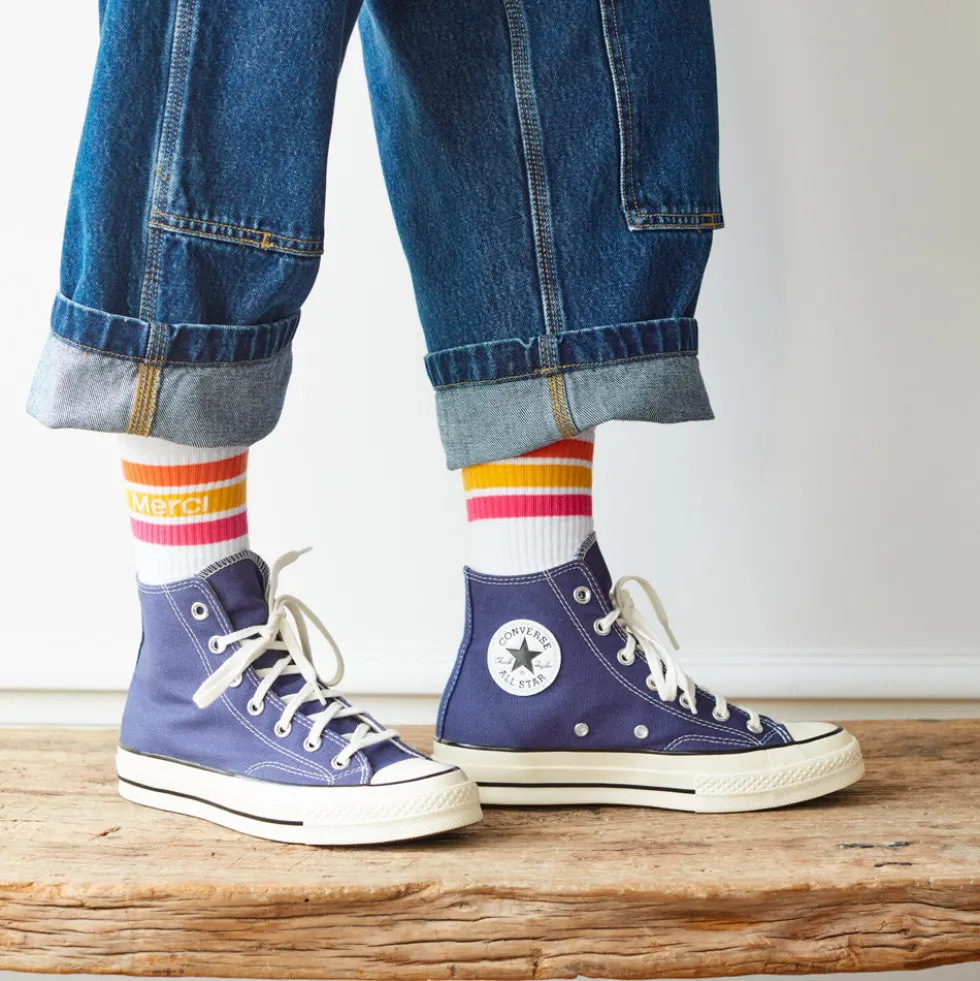 Merci - Chaussettes à rayures - Orange & Jaune & Rose