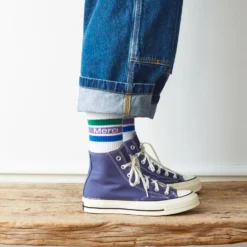 Merci - Chaussettes à rayures - Vert & Violet & Bleu
