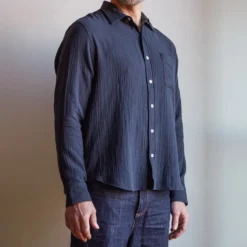 Merci - Chemise Gaspard en gaze de coton - Bleu Marine