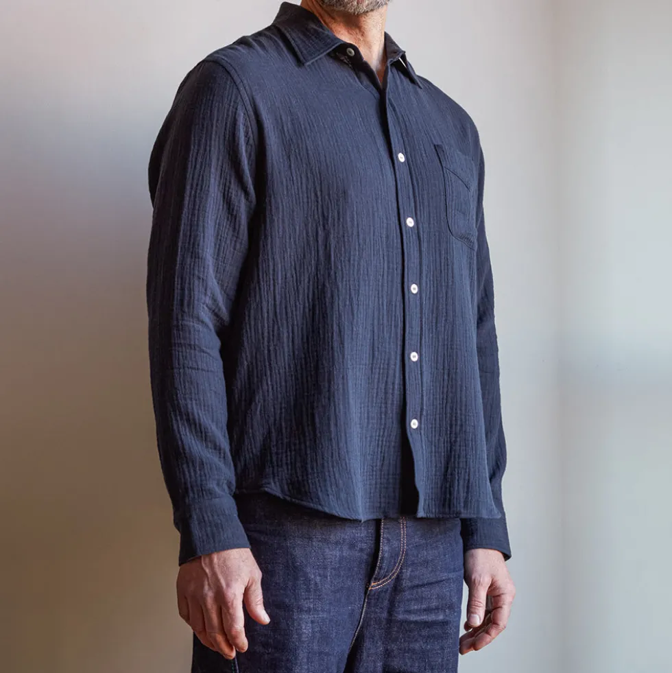 Merci - Chemise Gaspard en gaze de coton - Bleu Marine