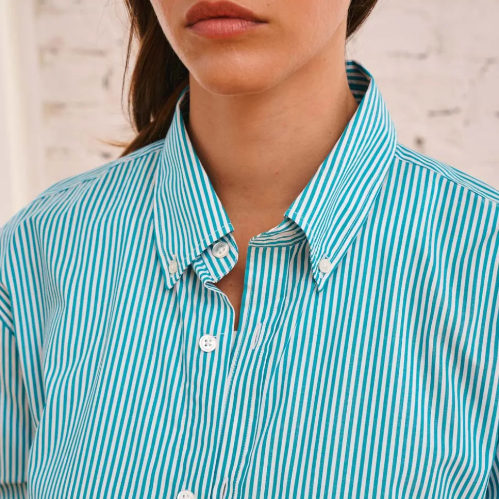 Merci - Chemise Sacha Rayé - Turquoise