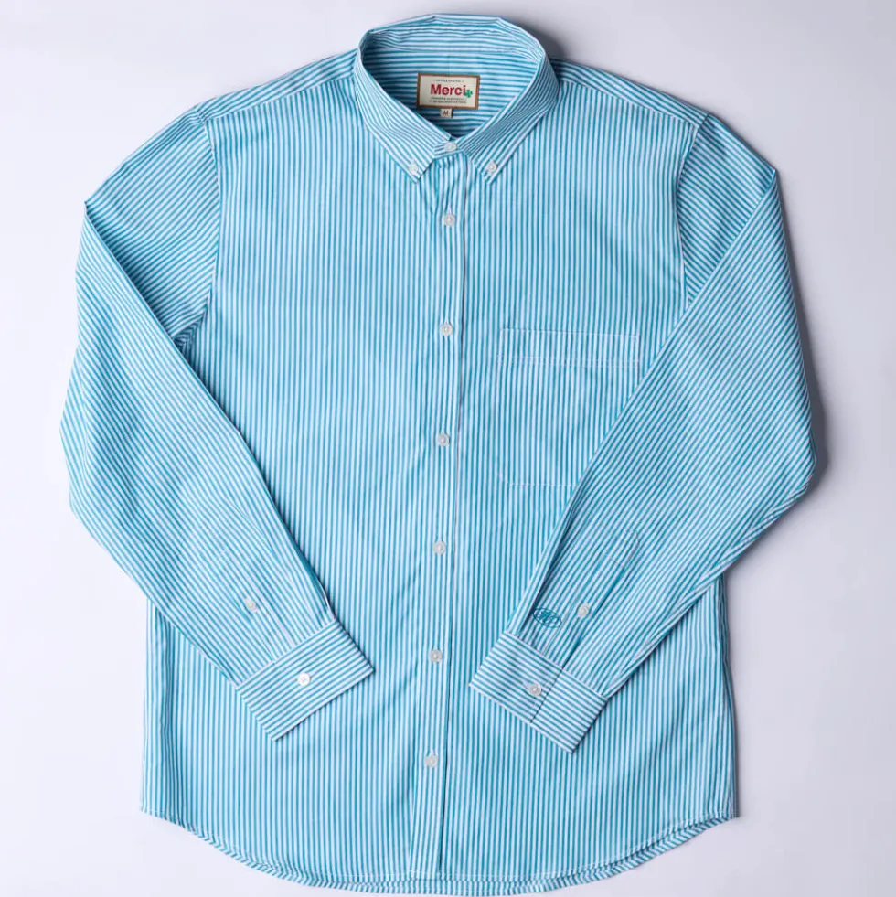 Merci - Chemise Sacha Rayé - Turquoise