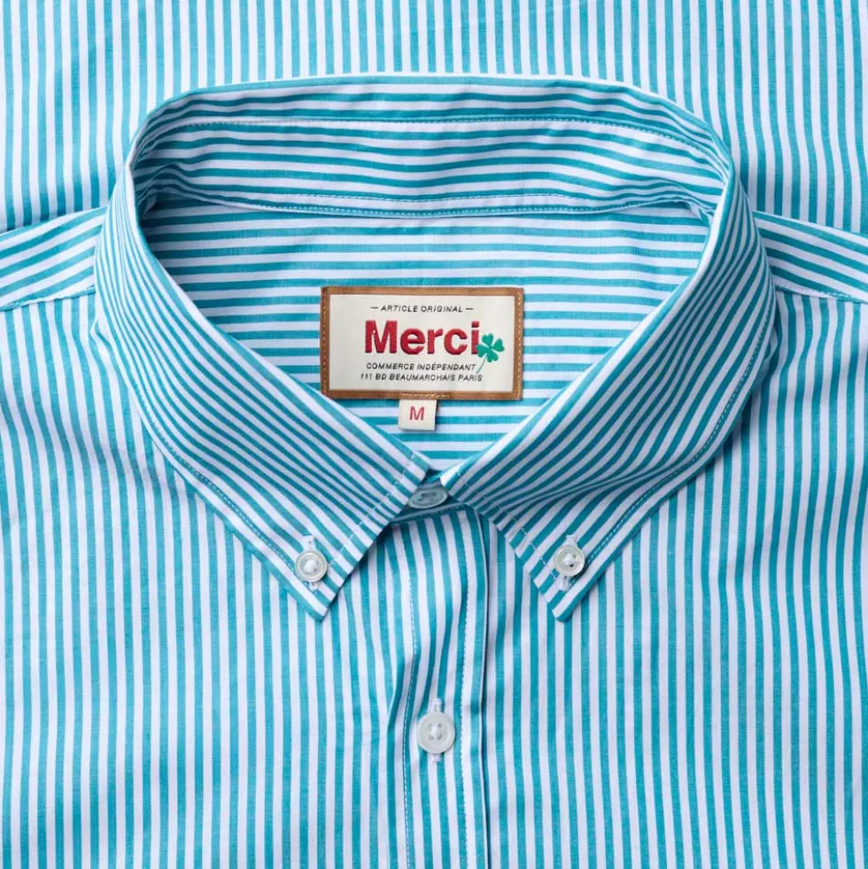 Merci - Chemise Sacha Rayé - Turquoise