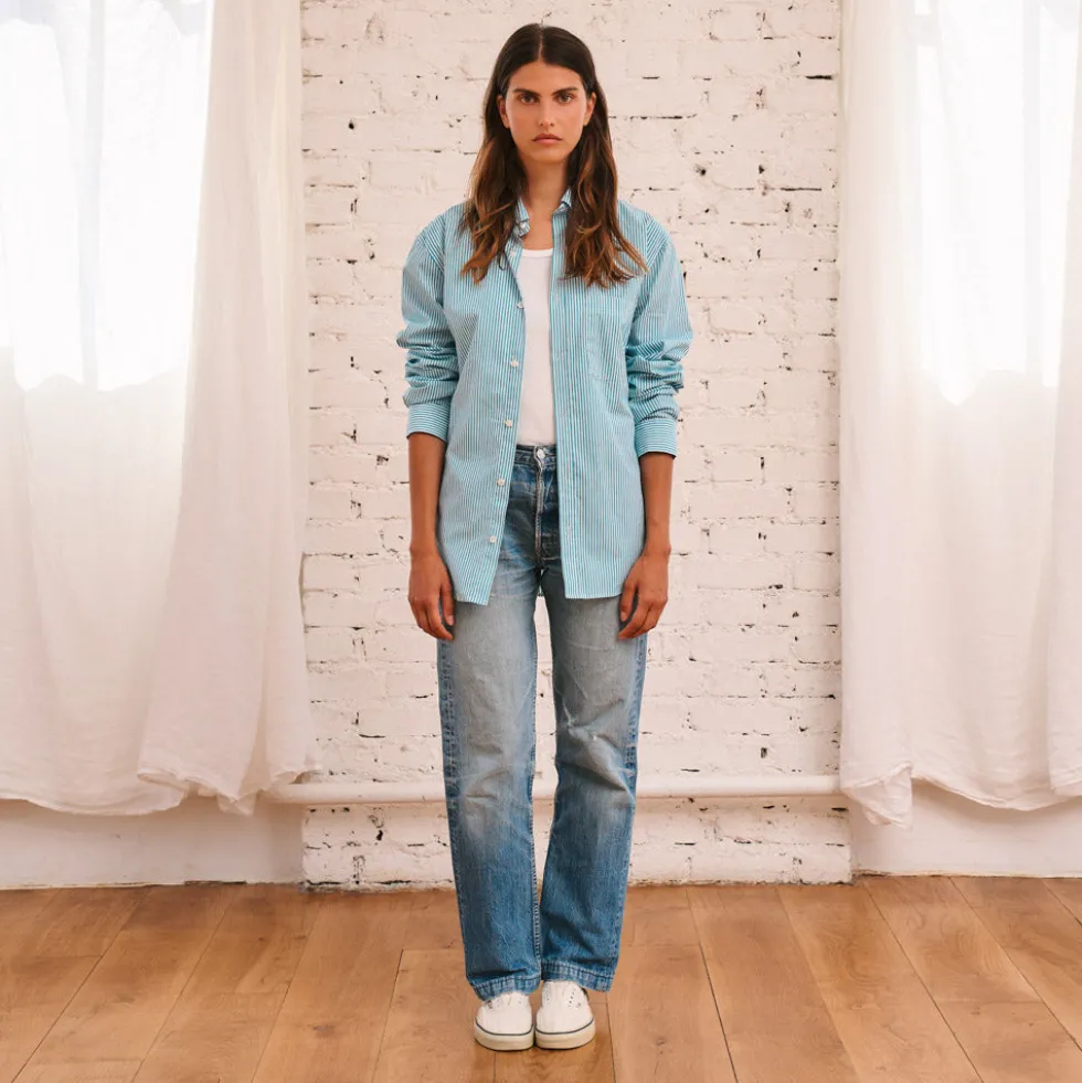 Merci - Chemise Sacha Rayé - Turquoise