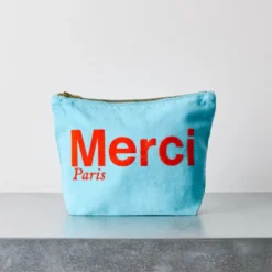 Merci - Pochette en coton - Bleu Clair & Rouge