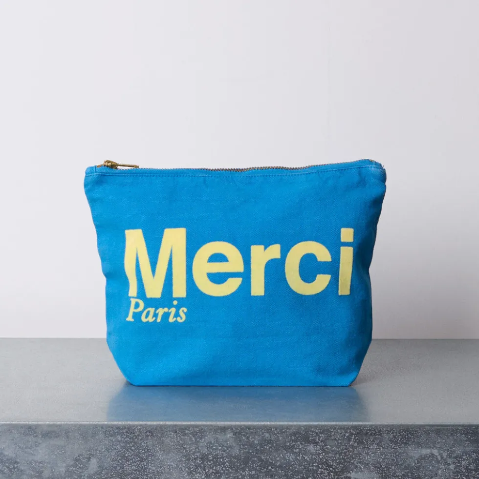 Merci - Pochette en coton - Bleu & Jaune