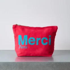 Merci - Pochette en coton - Framboise & Turquoise