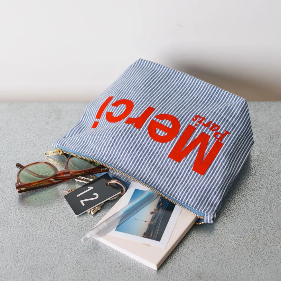 Merci - Pochette en coton Hickory - Bleu rayé