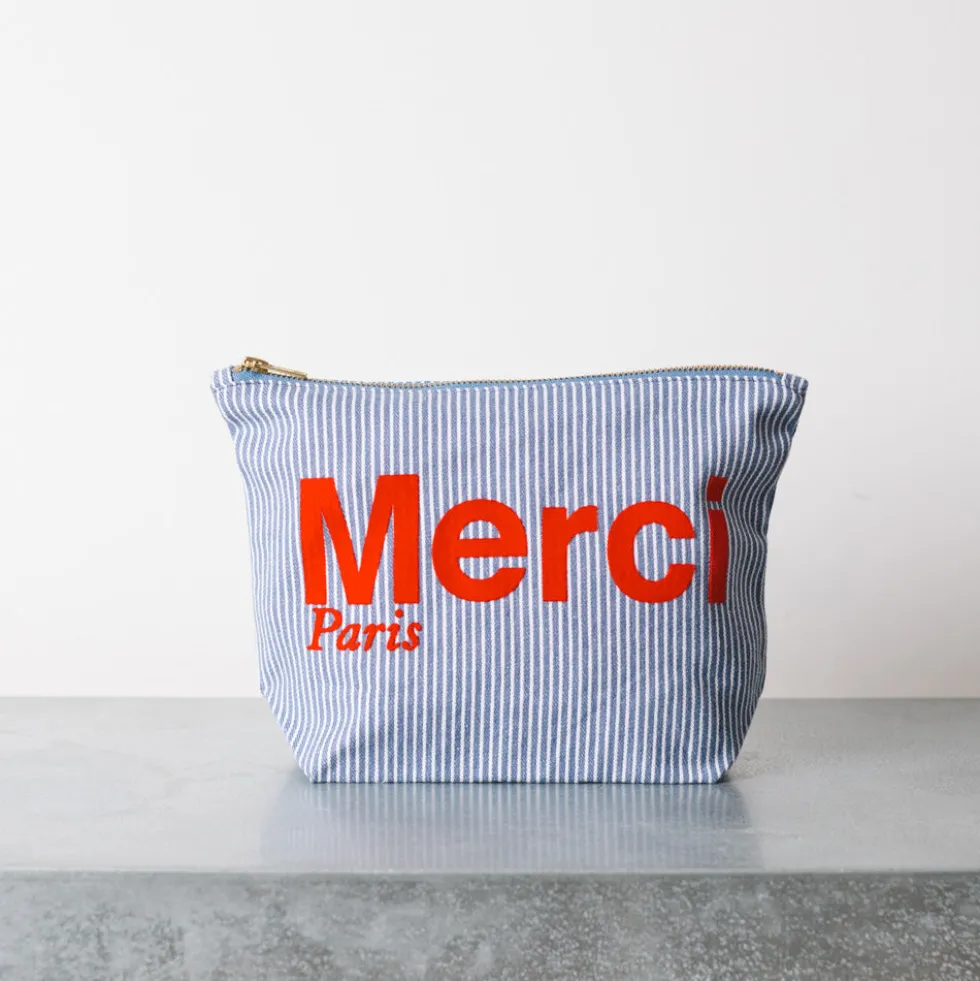 Merci - Pochette en coton Hickory - Bleu rayé