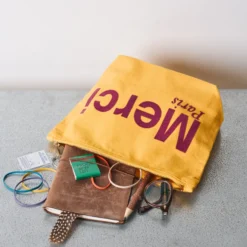 Merci - Pochette en coton - Jaune & Prune