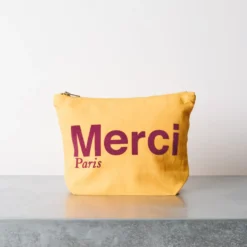 Merci - Pochette en coton - Jaune & Prune