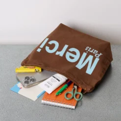 Merci - Pochette en coton - Marron & Bleu