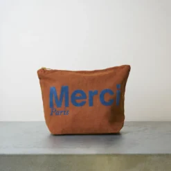 Merci - Pochette en coton - Marron & Marine