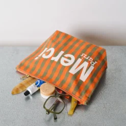 Merci - Pochette en coton - Orange, Vert & Crème