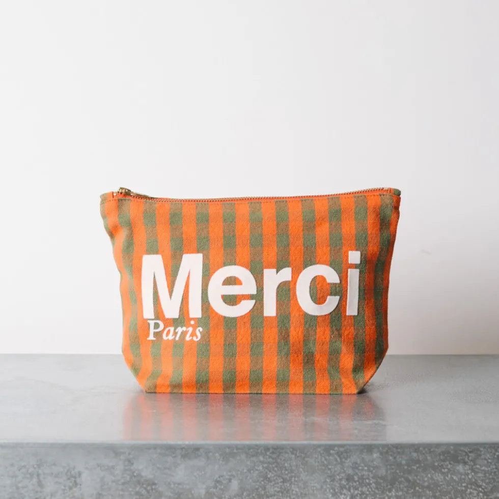 Merci - Pochette en coton - Orange, Vert & Crème