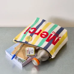 Merci - Pochette en coton rayé - Bleu Nuit & Banane