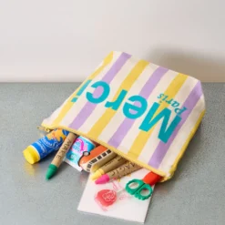 Merci - Pochette en coton rayé - Lila & Banane