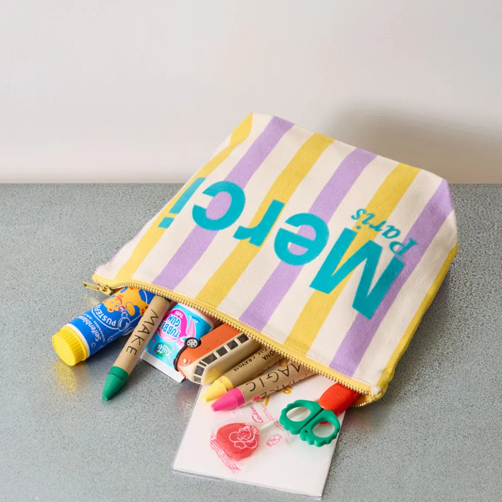 Merci - Pochette en coton rayé - Lila & Banane