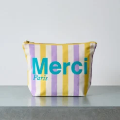 Merci - Pochette en coton rayé - Lila & Banane