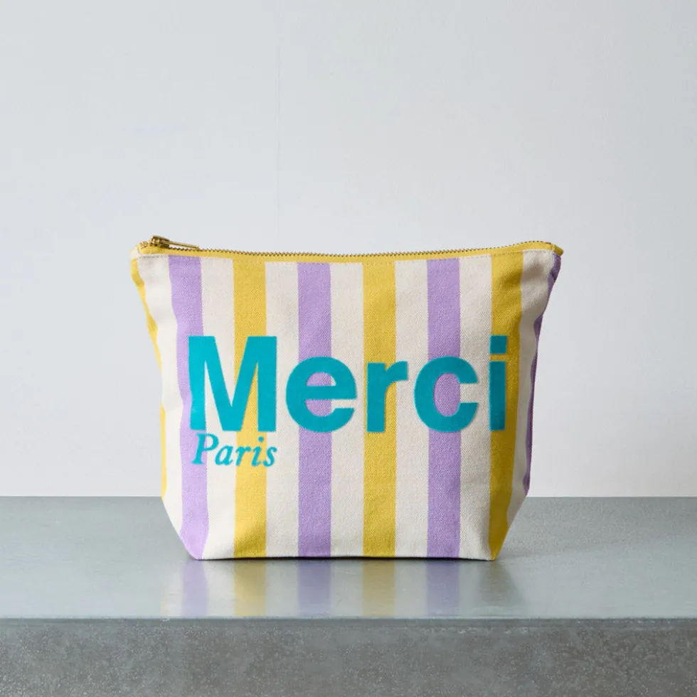 Merci - Pochette en coton rayé - Lila & Banane