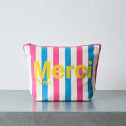 Merci - Pochette en coton rayé - Rose & Bleu