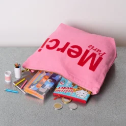 Merci - Pochette en coton - Rose & Rouge