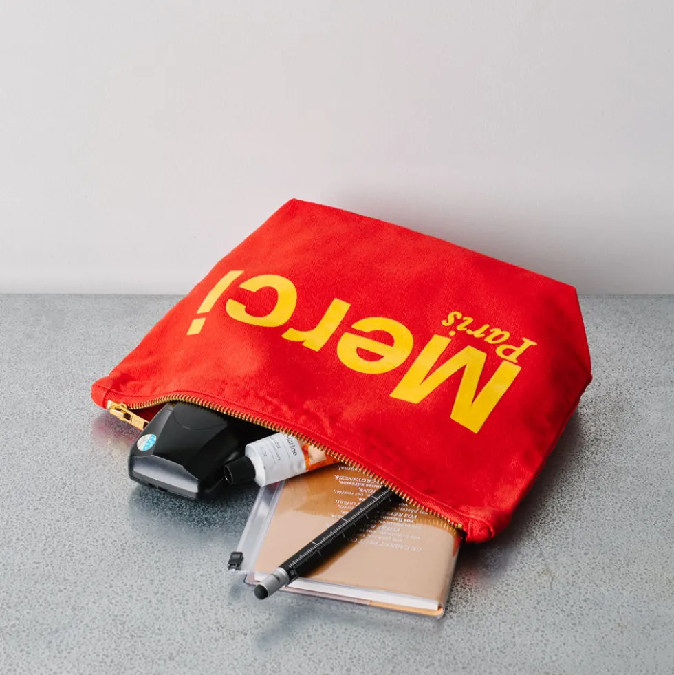 Merci - Pochette en coton - Rouge & Ochre