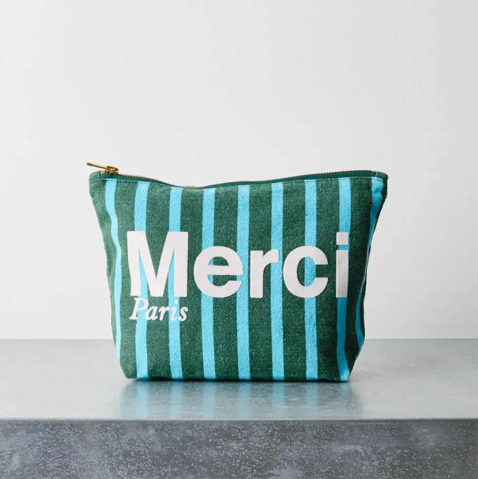 Merci - Pochette en coton - Vert & Bleu Ciel
