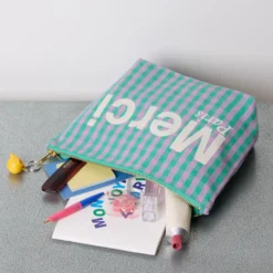 Merci - Pochette en coton Vichy - Vert & Lila