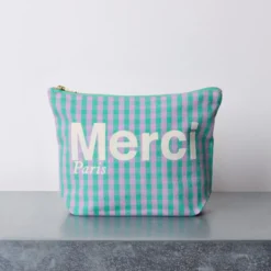 Merci - Pochette en coton Vichy - Vert & Lila