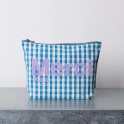 Merci - Pochette en coton Vichy - Bleu & Ecru