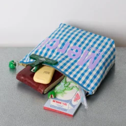 Merci - Pochette en coton Vichy - Bleu & Ecru