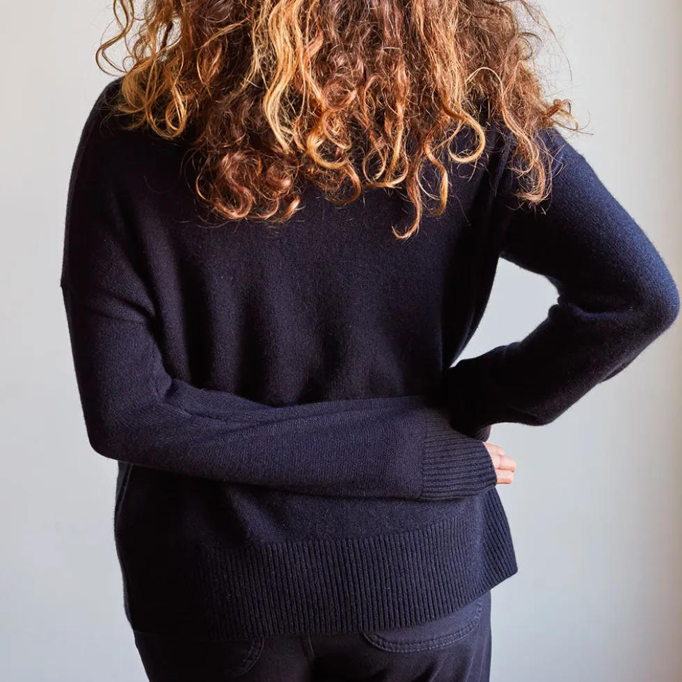 Merci - Pull col cheminée en cachemire - Bleu Marine