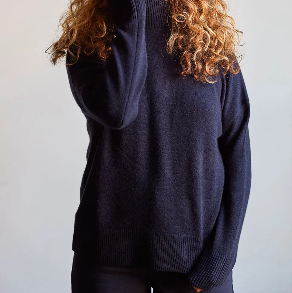Merci - Pull col cheminée en cachemire - Bleu Marine