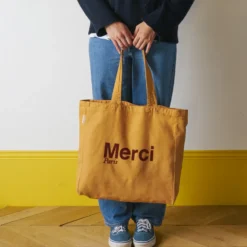 Merci - Tote Bag en coton - Beige & Marron