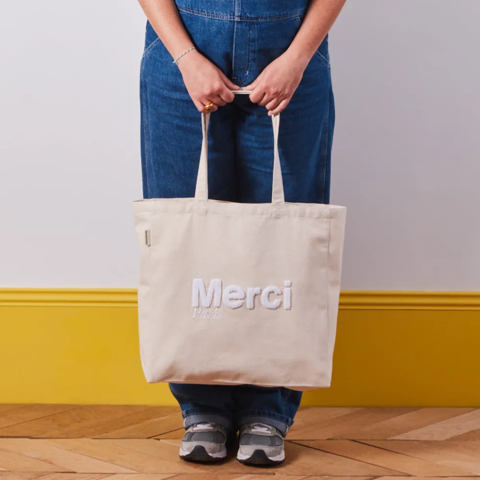 Merci - Tote Bag en Coton - Blanc